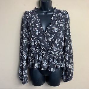 ASTR The Label Purple Floral Ruffle Blouse